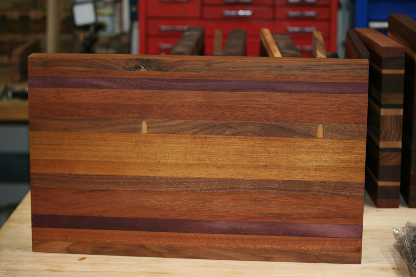 Mixed Hardwood Cutting Board – Padauk, Yellowheart, Purpleheart & Walnut