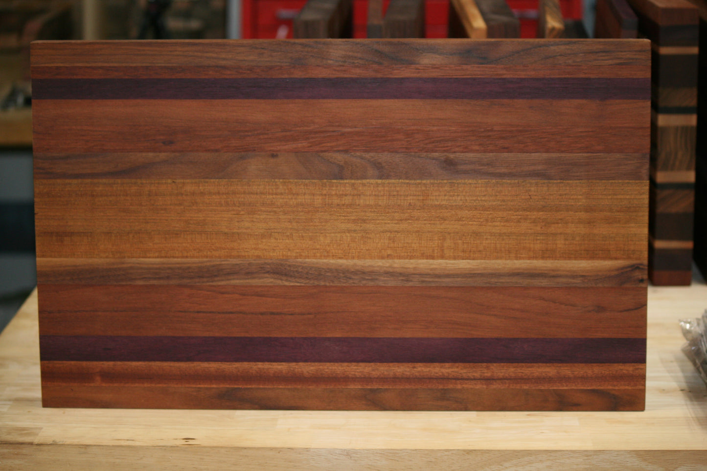 Mixed Hardwood Cutting Board – Padauk, Yellowheart, Purpleheart & Walnut