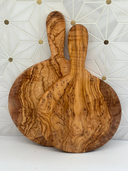 Olive Wood Round Paddle Board: 11" x 7.5"