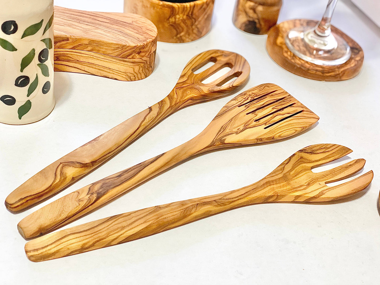 Olive Wood Cooking Tools: Slotted Spoon