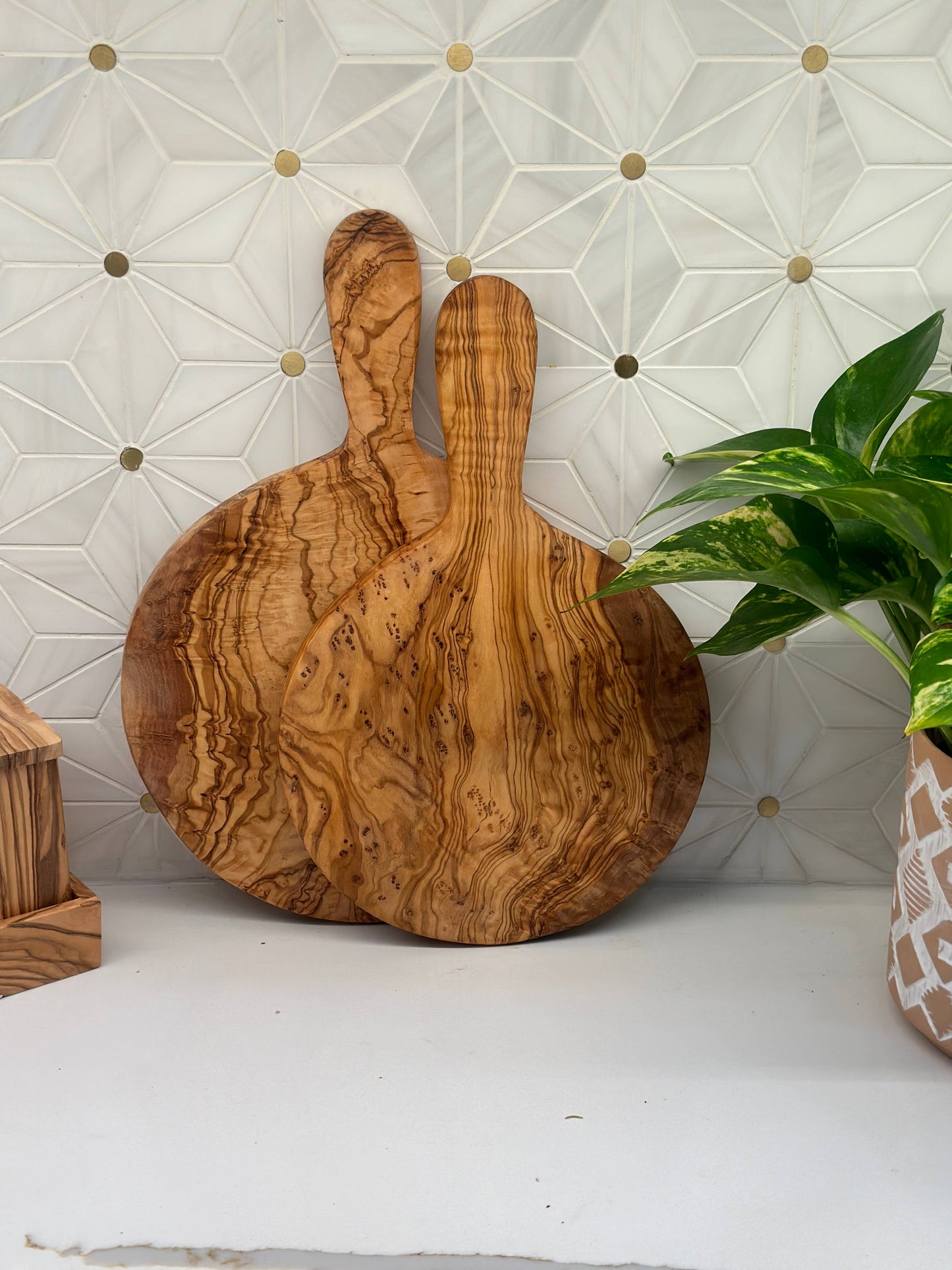 Olive Wood Round Paddle Board: 11" x 7.5"
