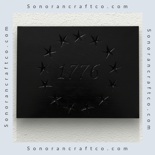 1776 Betsy Ross Stars Black Lacquered Wood Sign