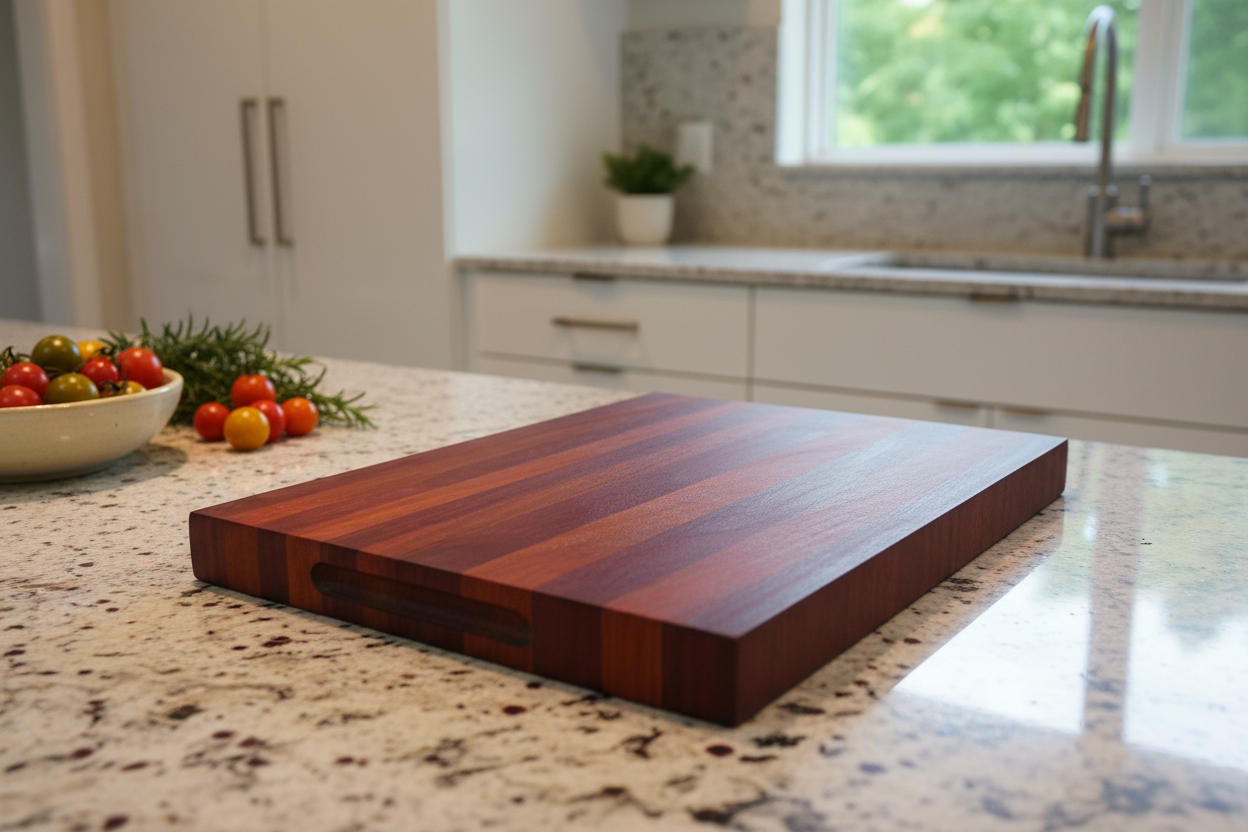 Purpleheart Cutting Board on Kitchen Countertop